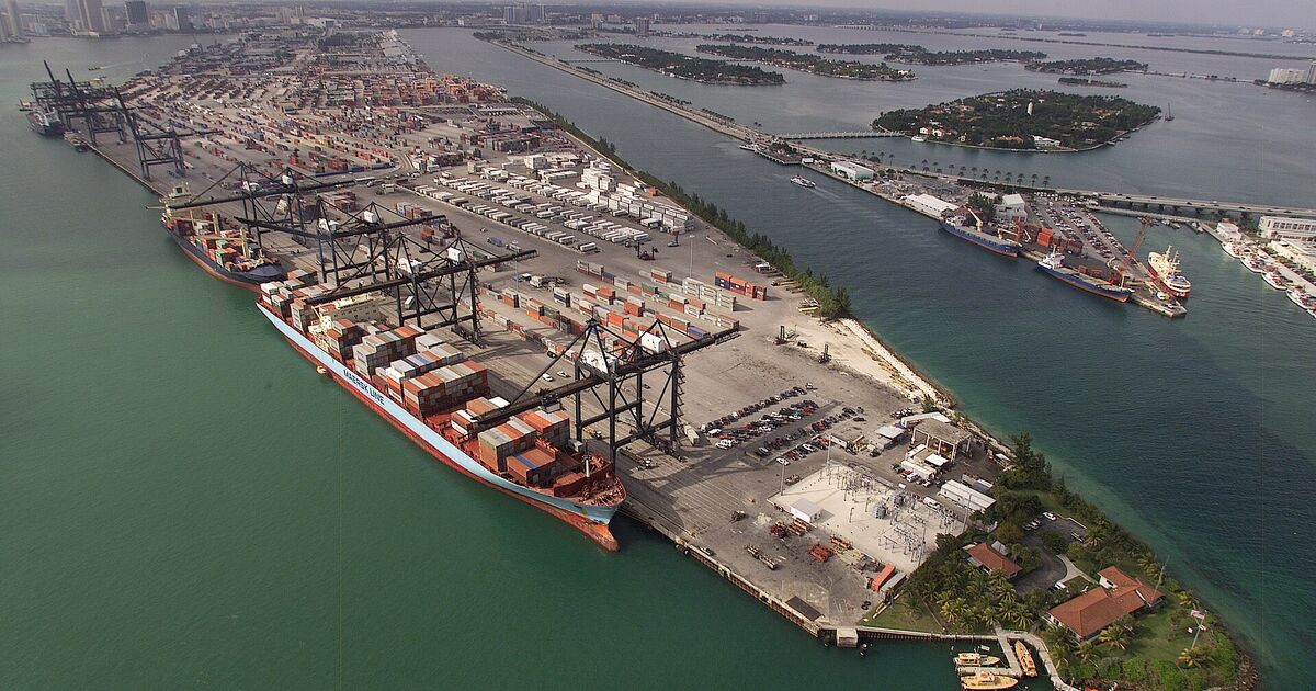 Aerial view of the container terminal at the Port of Miami
