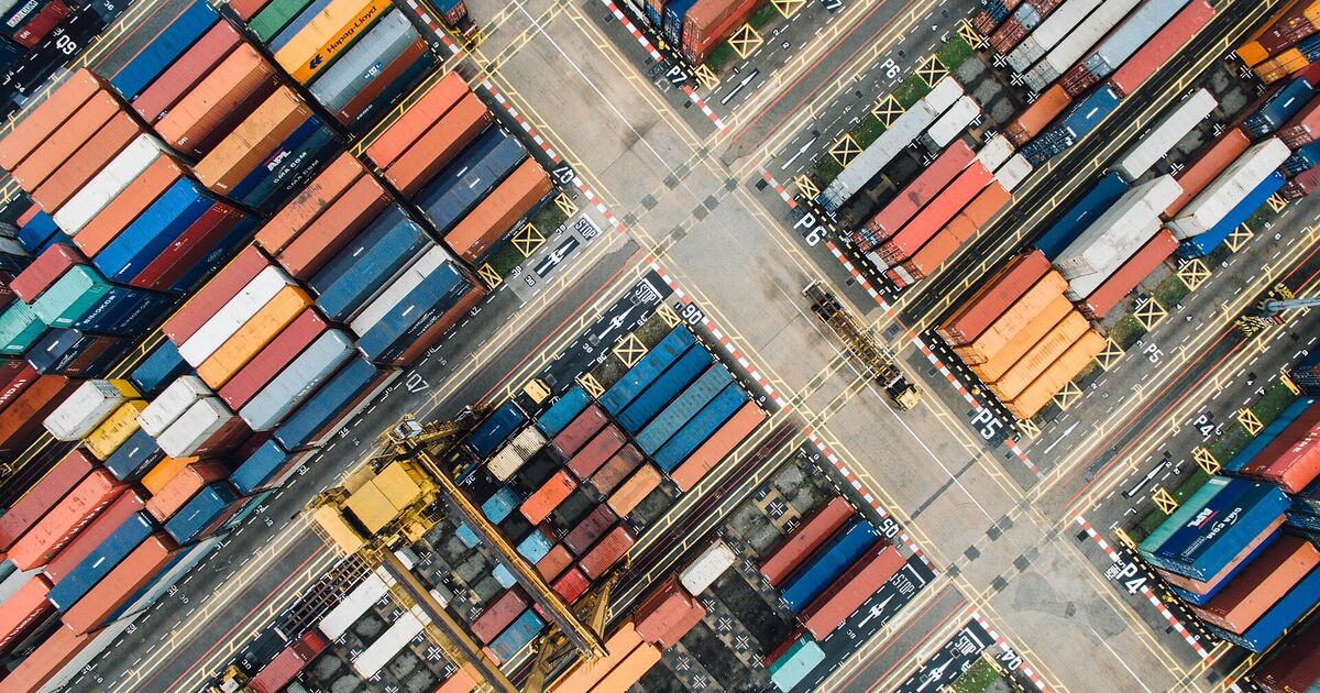 Container terminal in Singapore seen from directly above